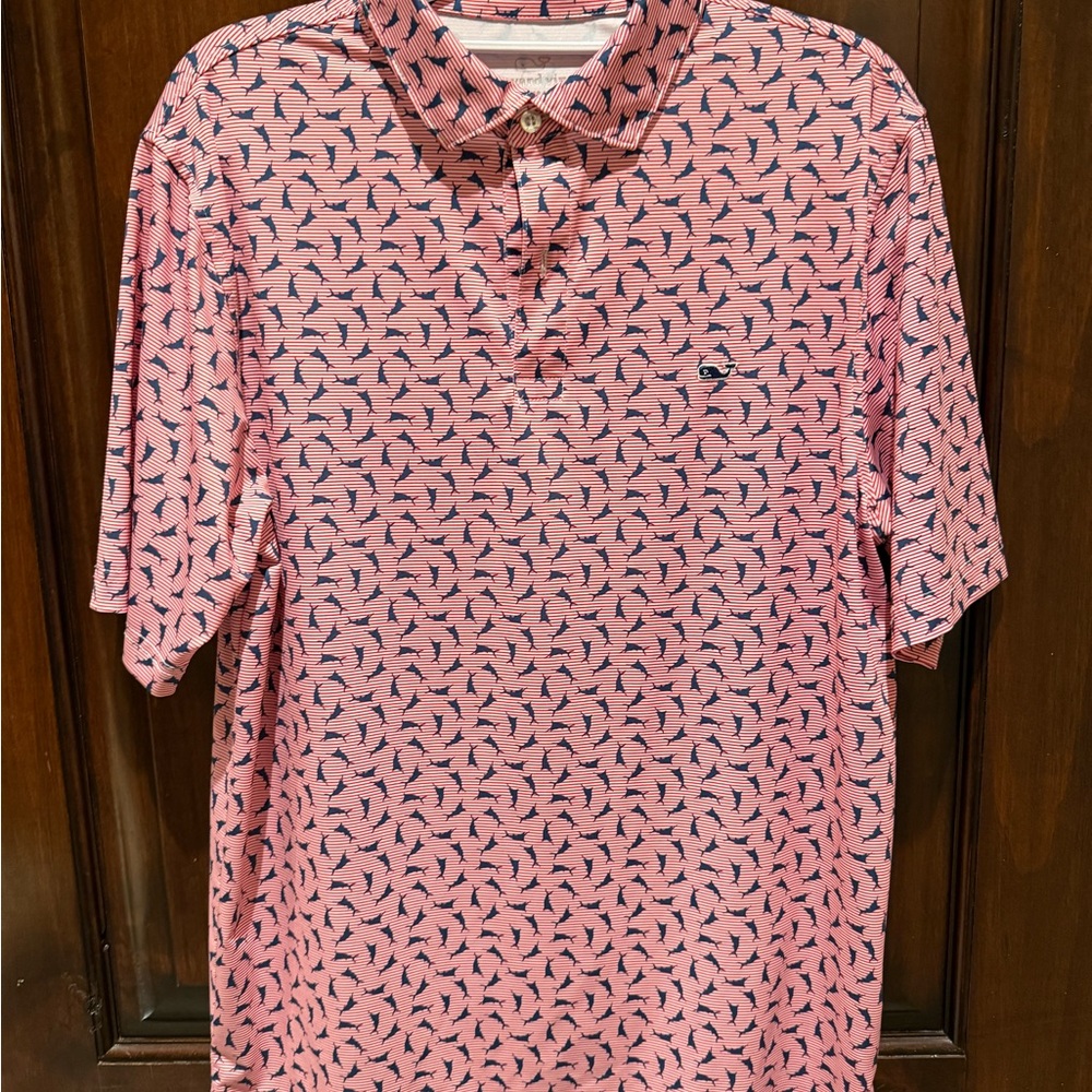 Men's Vineyard Vines - Performance Red Polo Shirt with navy marlin design